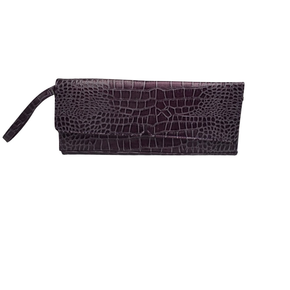 Purple Crocodile Embossed Faux Leather Wristlet Envelope Clutch Evening Bag